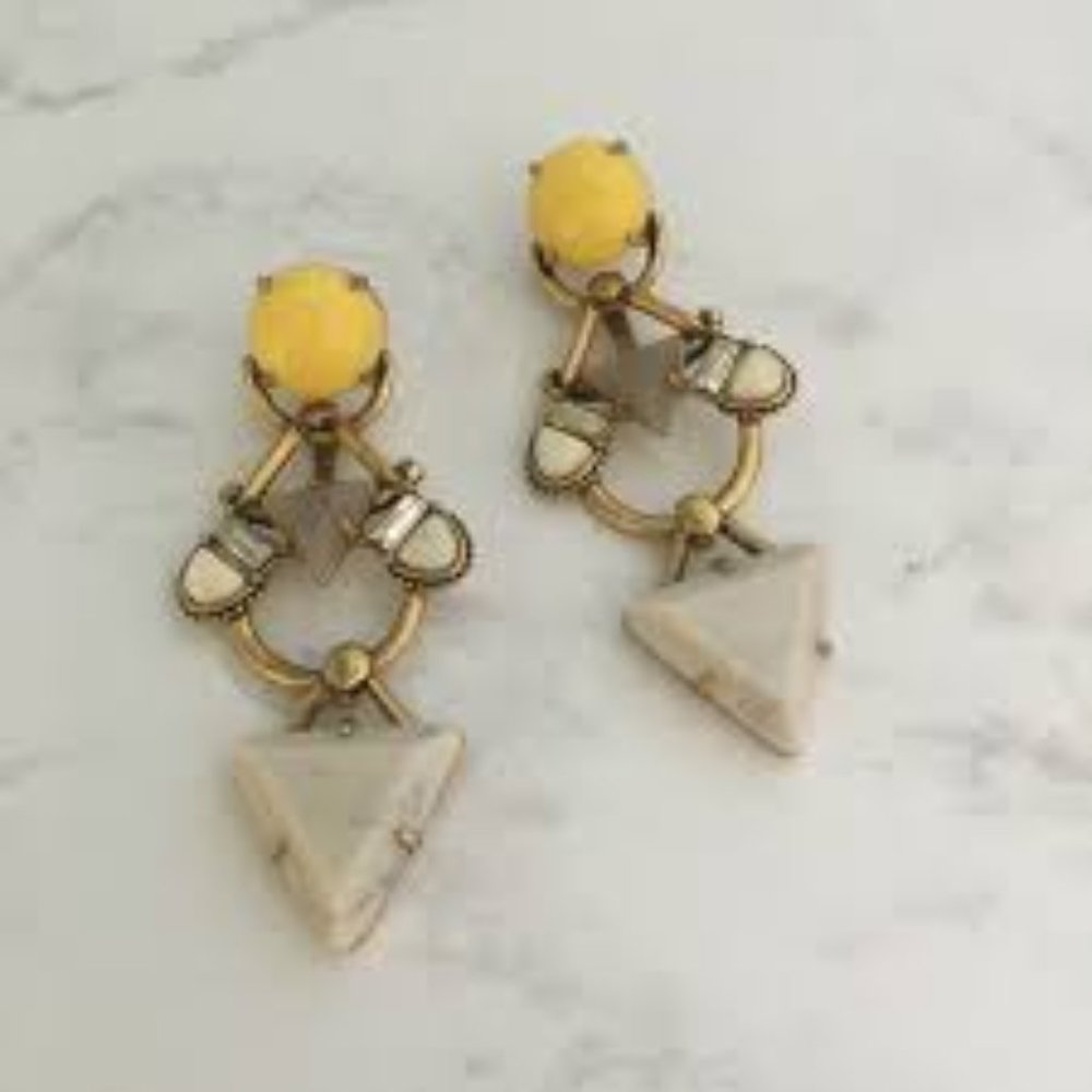 Stella & Dot Sunshine Yellow + Gray Pavilion Chandelier Earrings